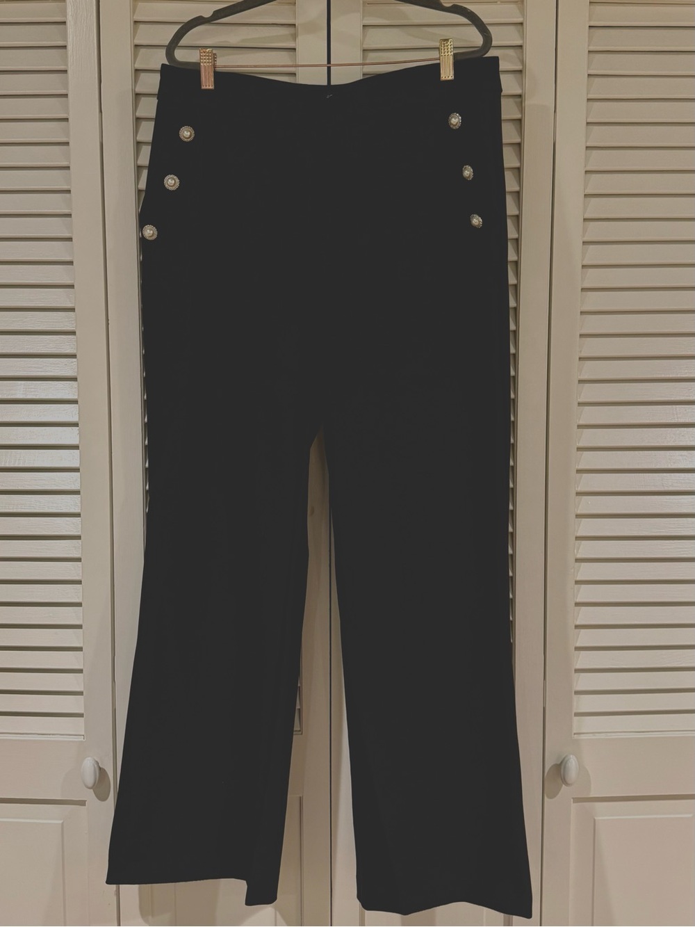 Rachel Zoe Black Wide Leg Pants w/ Pearl & Gold Buttons